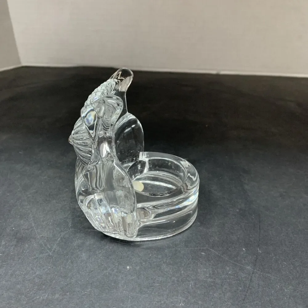 Party Lite Clear Glass Owl Candle Holder 4” Votive Tea Light